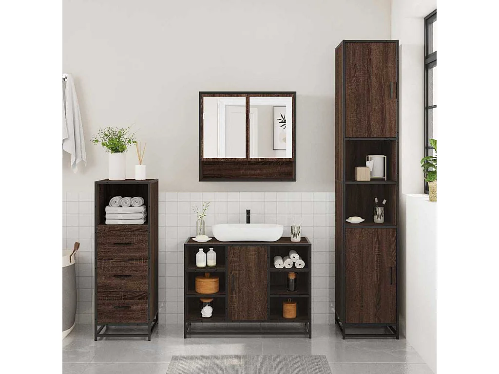 Ensemble de meubles de salle de bain 3 pcs Chêne marron