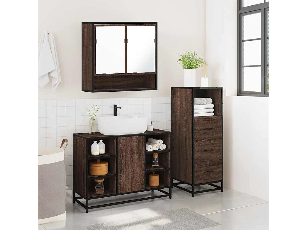 Ensemble de meubles de salle de bain 3 pcs Chêne marron