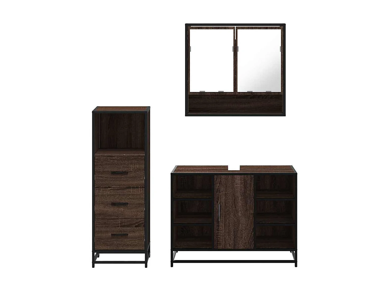 Ensemble de meubles de salle de bain 3 pcs Chêne marron