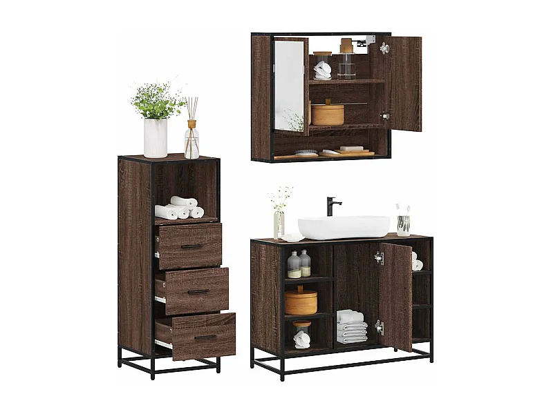 Ensemble de meubles de salle de bain 3 pcs Chêne marron