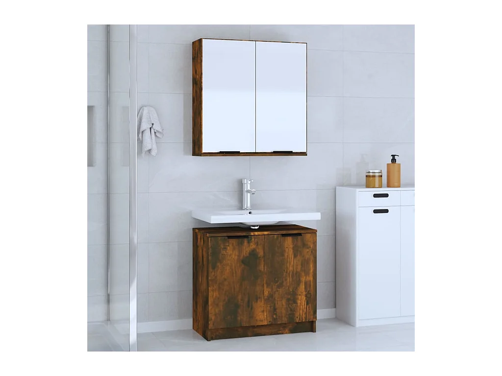 Ensemble d'armoires de salle de bain 2 pcs chêne fumé