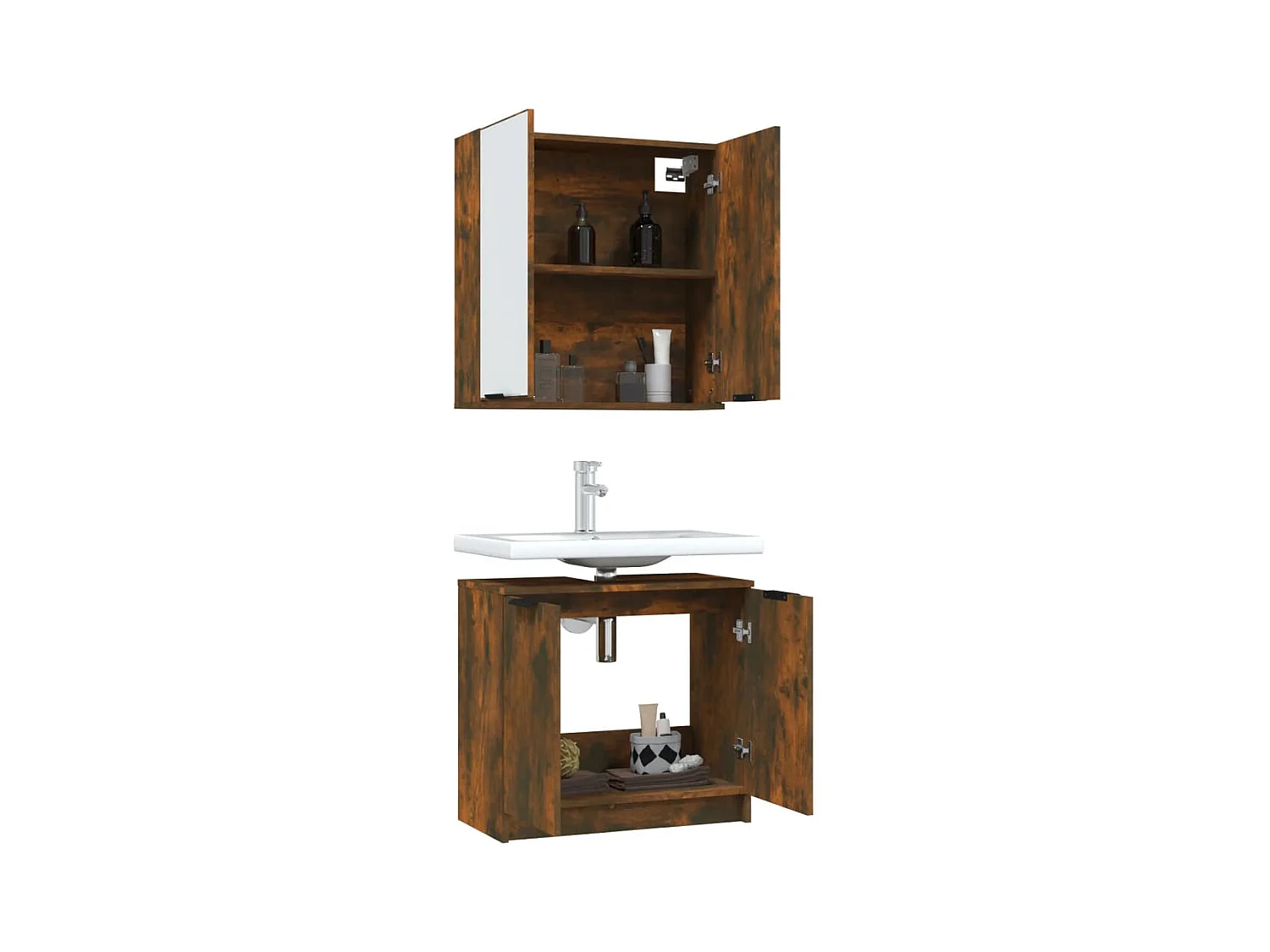 Ensemble d'armoires de salle de bain 2 pcs chêne fumé