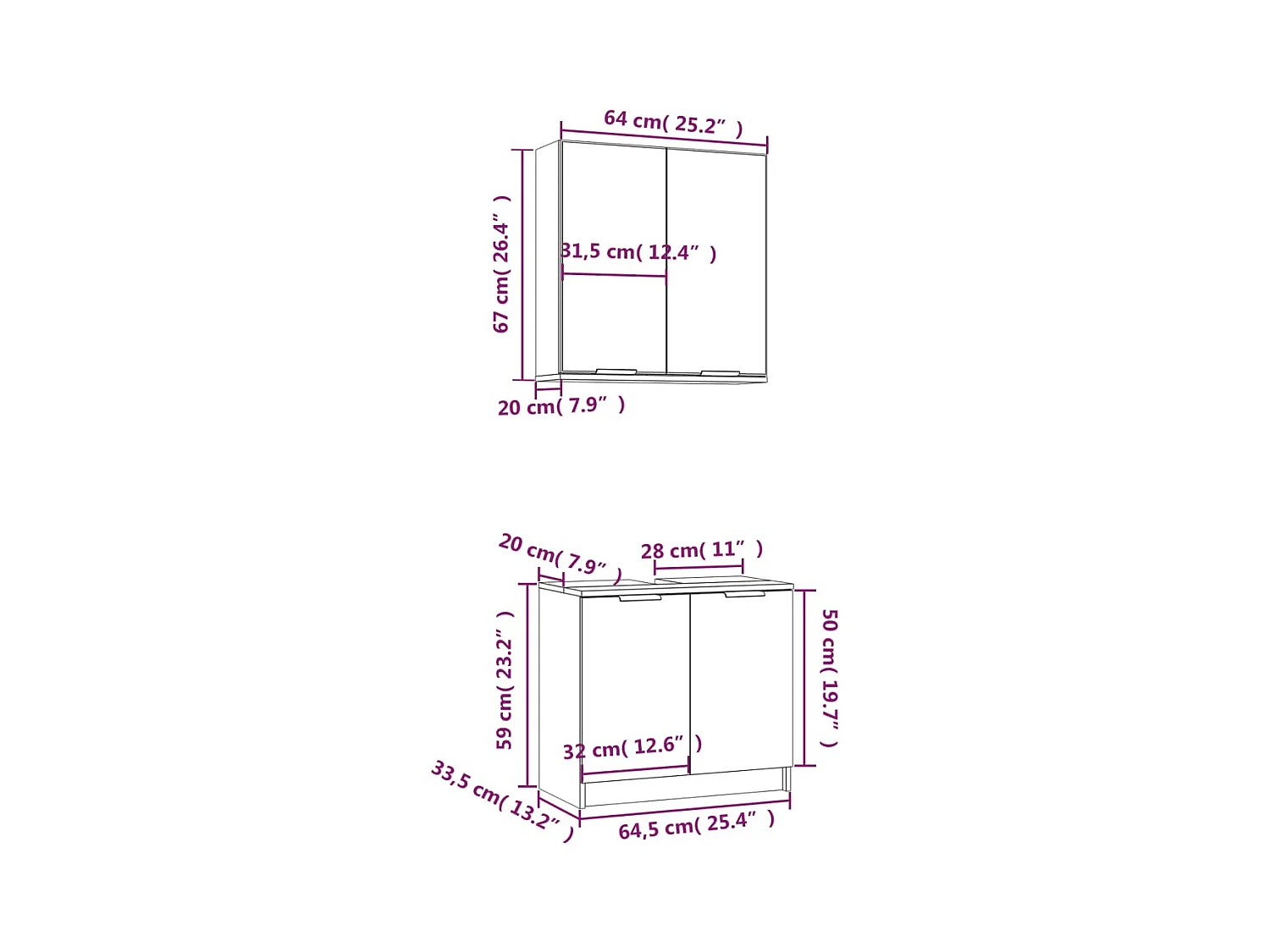 Ensemble d'armoires de salle de bain 2 pcs chêne fumé
