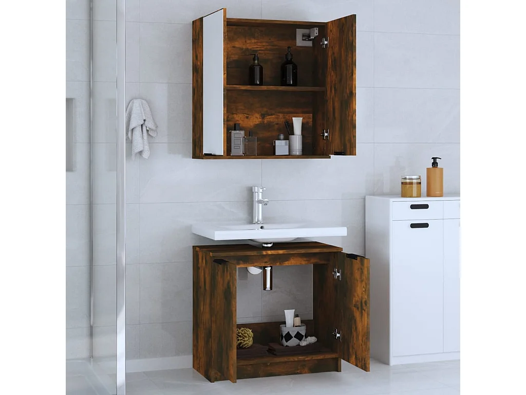 Ensemble d'armoires de salle de bain 2 pcs chêne fumé