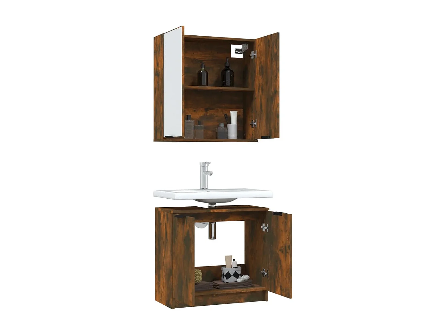 Ensemble d'armoires de salle de bain 2 pcs chêne fumé