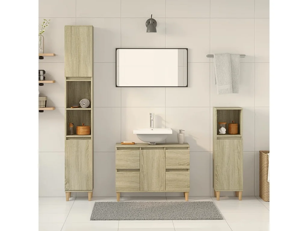 Conjunto de muebles de baño de 3 piezas roble sonoma