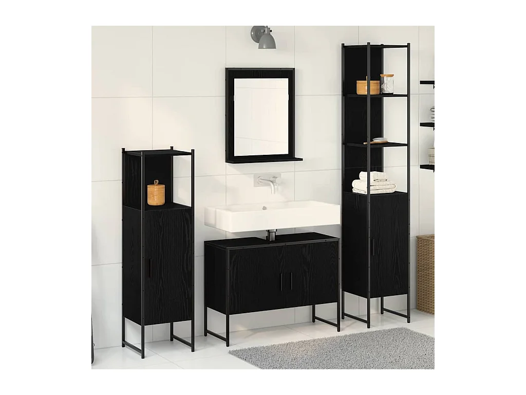 Ensemble de mobilier de salle de bain avec stockage 4 pcs Noir