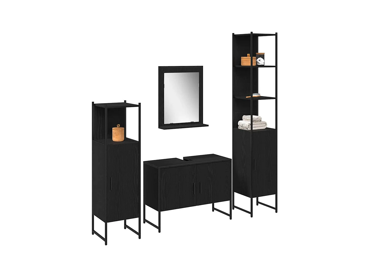 Ensemble de mobilier de salle de bain avec stockage 4 pcs Noir