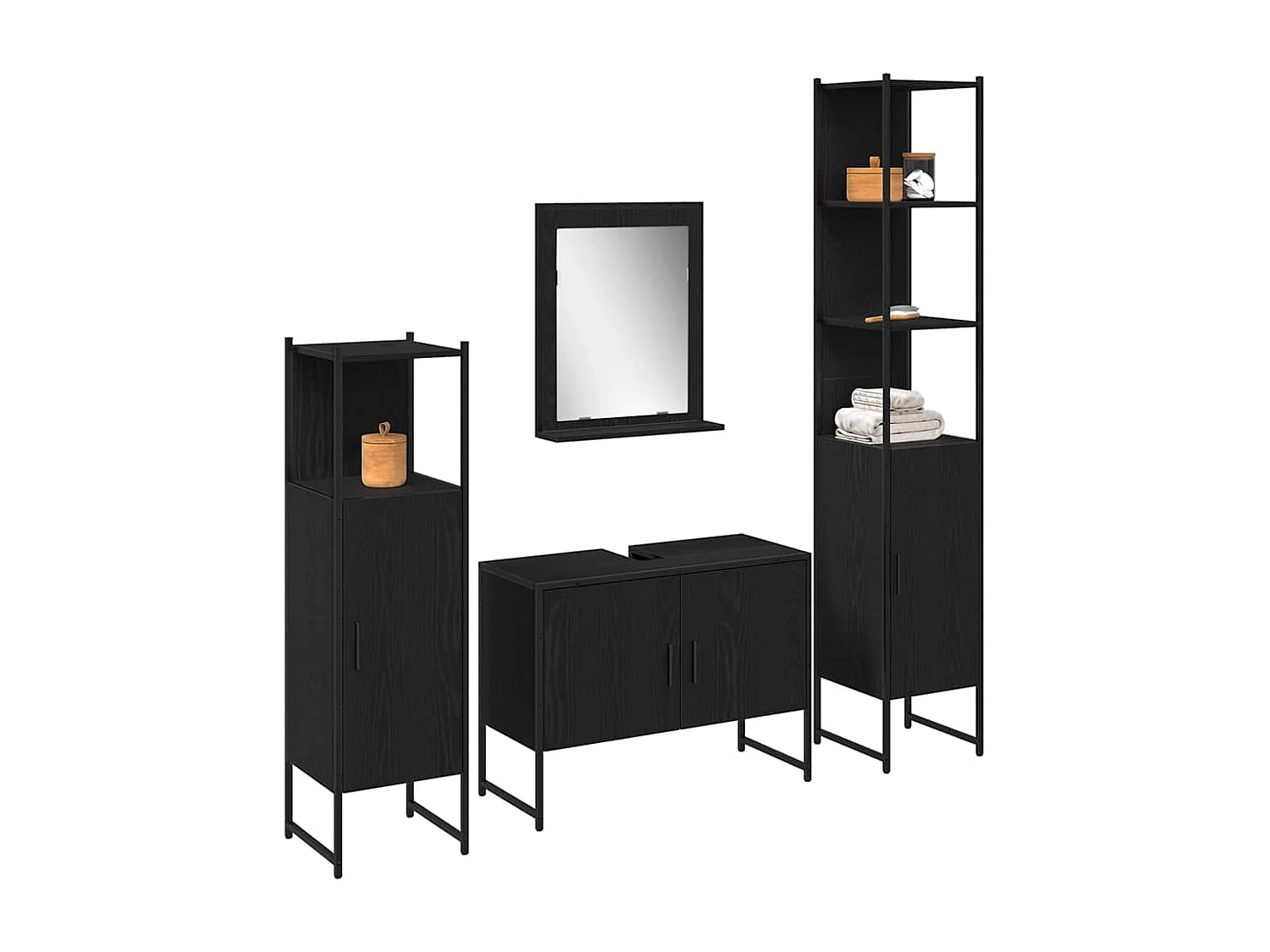 Ensemble de mobilier de salle de bain avec stockage 4 pcs Noir