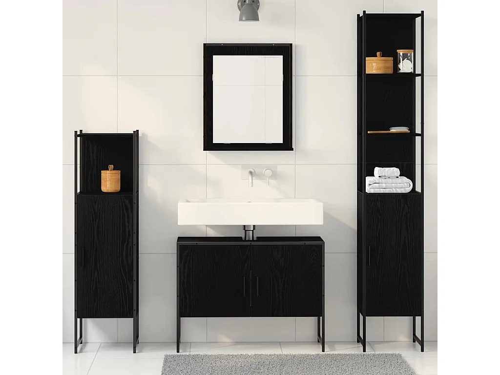 Ensemble de mobilier de salle de bain avec stockage 4 pcs Noir
