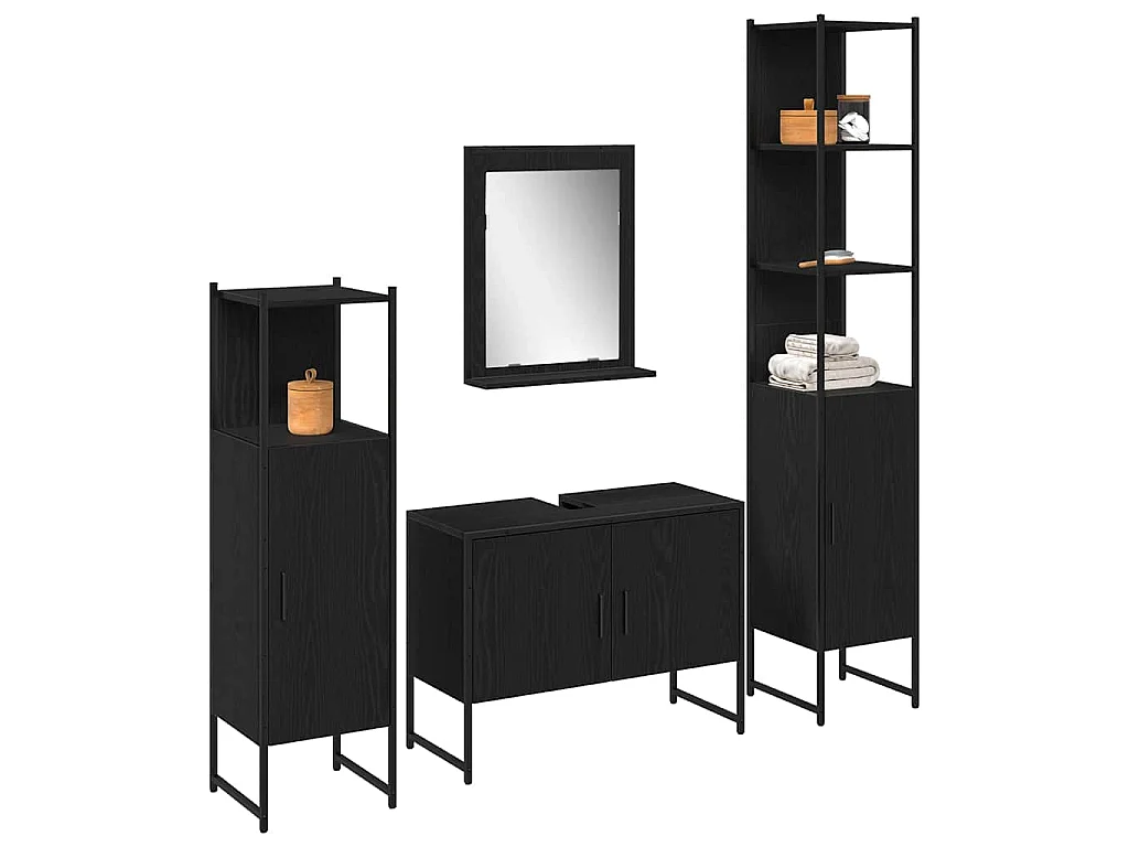 Set di mobili da bagno con contenitore 4 pezzi nero