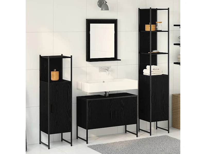 Set di mobili da bagno con contenitore 4 pezzi nero