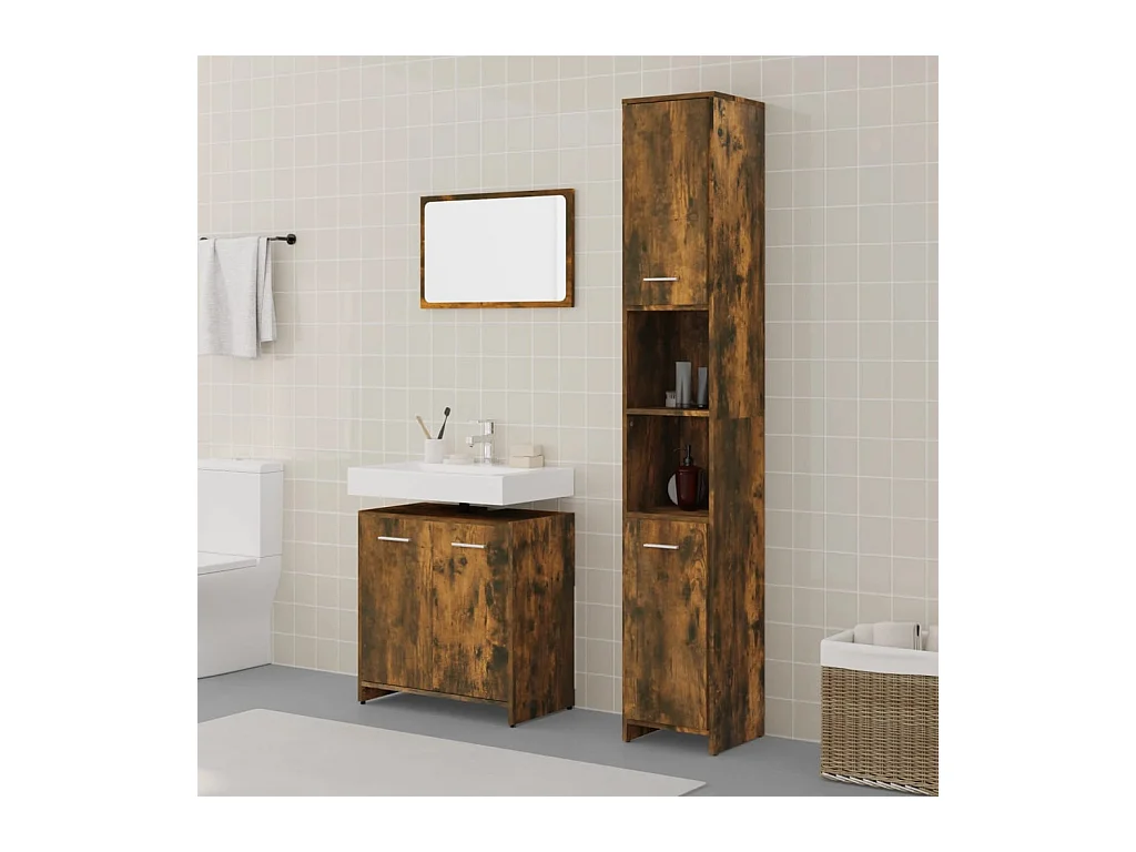 Ensemble de meubles de salle de bain 3 pcs Chêne fumé
