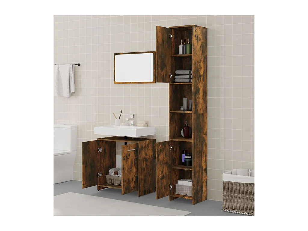 Ensemble de meubles de salle de bain 3 pcs Chêne fumé