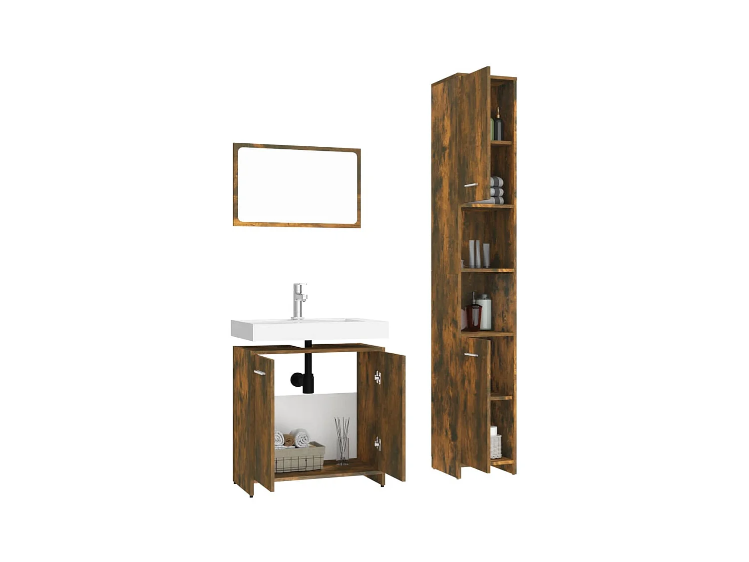 Ensemble de meubles de salle de bain 3 pcs Chêne fumé