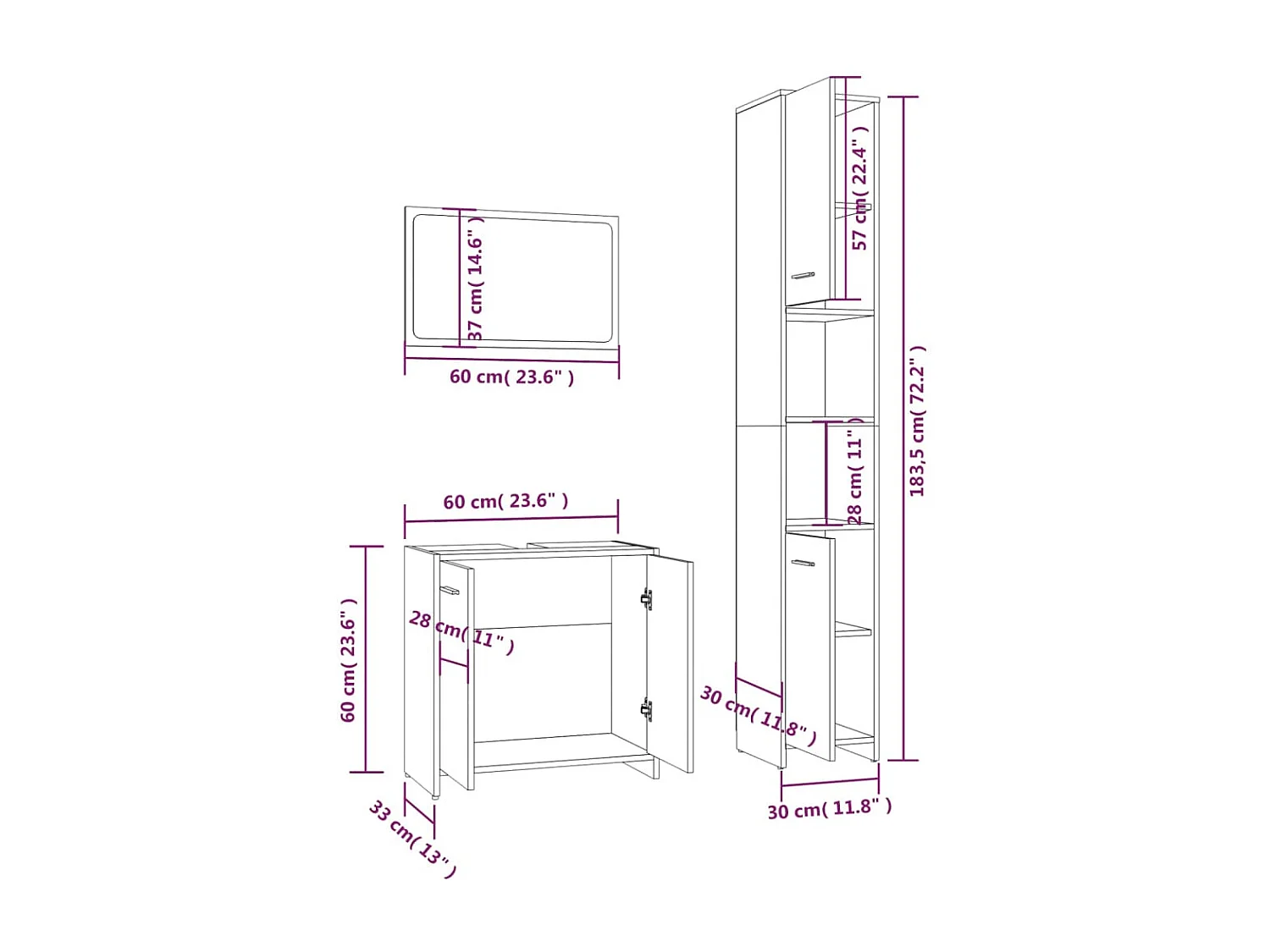 Ensemble de meubles de salle de bain 3 pcs Chêne fumé