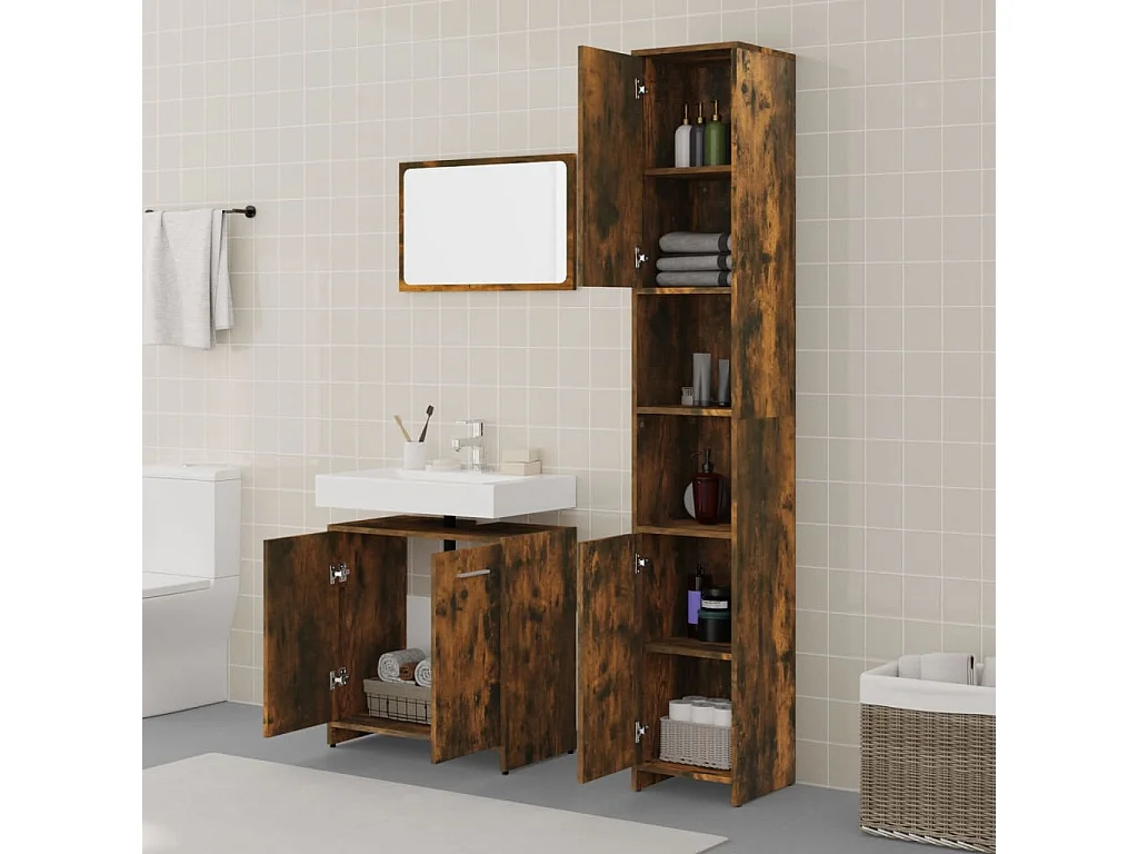 Ensemble de meubles de salle de bain 3 pcs Chêne fumé