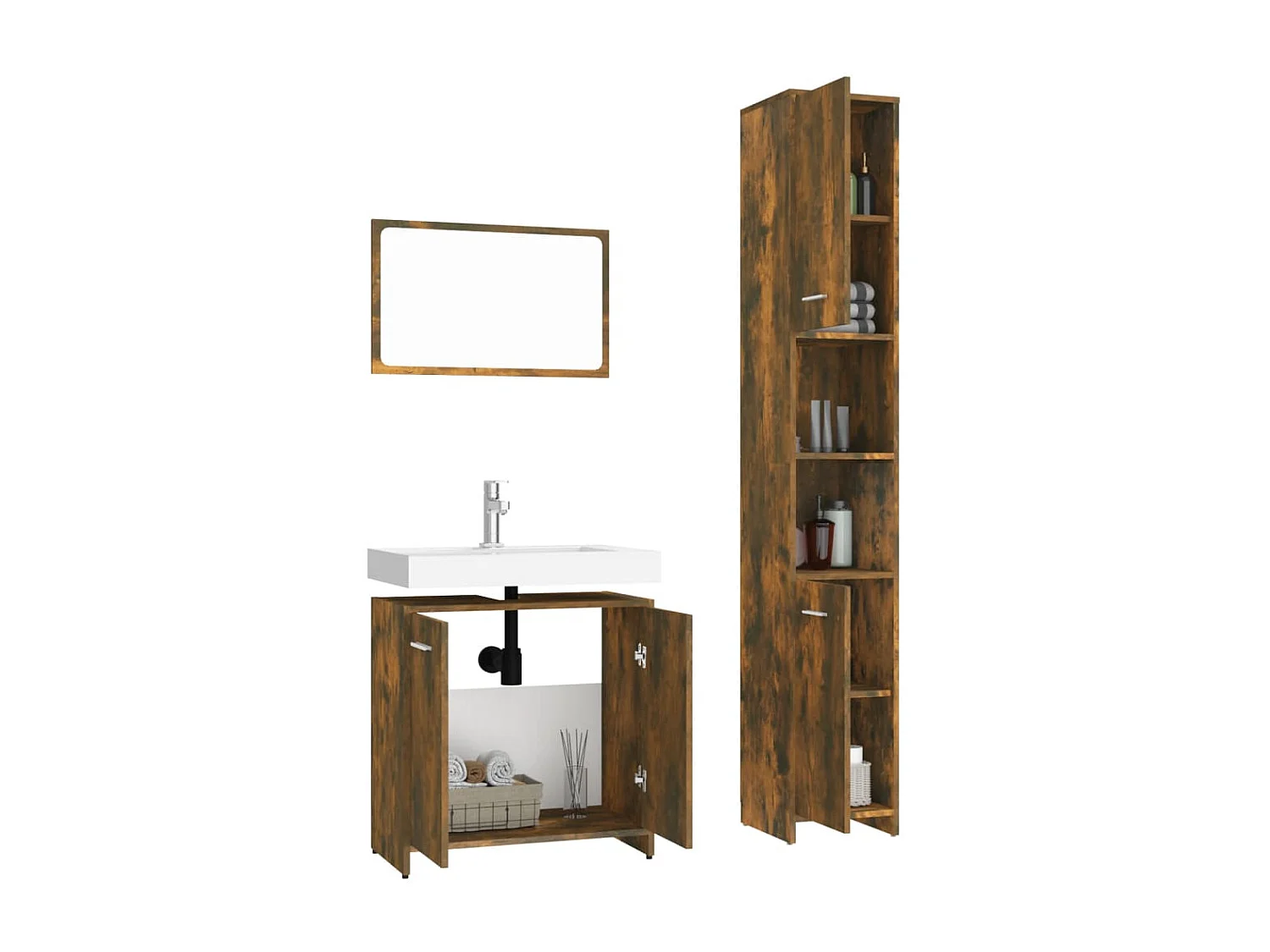 Ensemble de meubles de salle de bain 3 pcs Chêne fumé