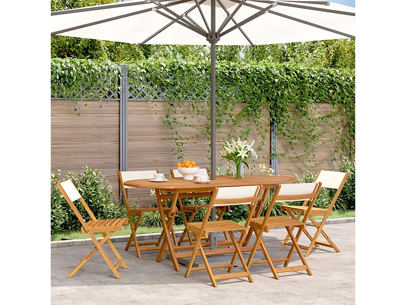 Set di 6 sedie pieghevoli da giardino in tessuto e legno massello