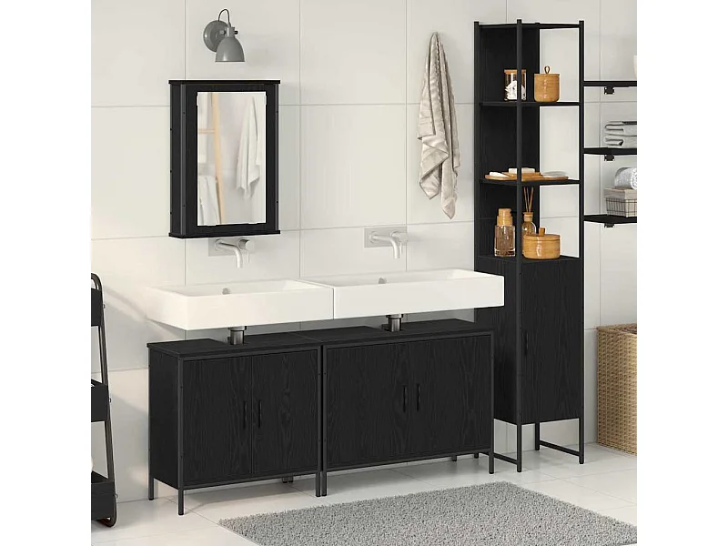 Ensemble de mobilier de salle de bain avec étagère 4 pcs Noir