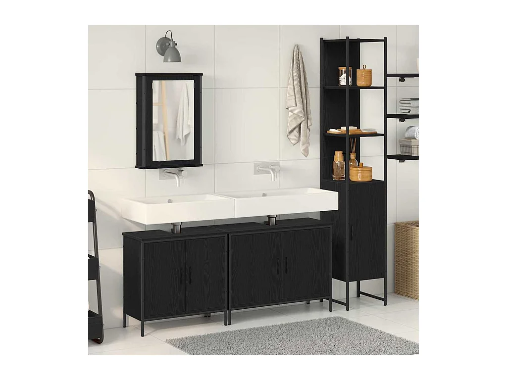 Ensemble de mobilier de salle de bain avec étagère 4 pcs Noir