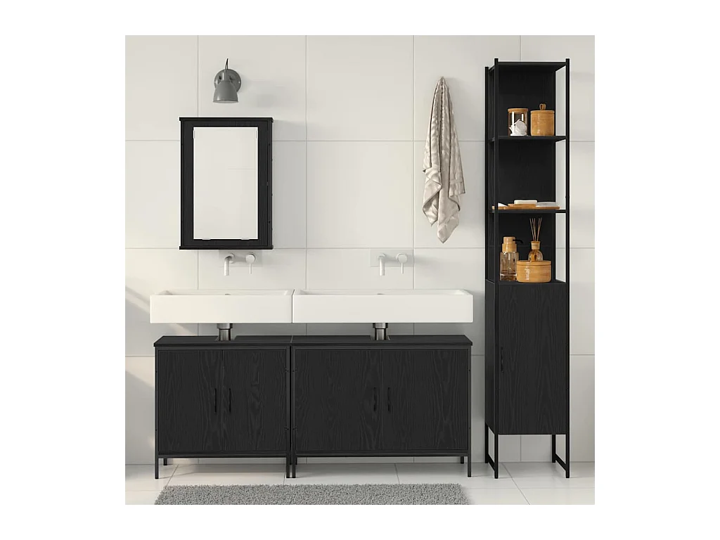 Ensemble de mobilier de salle de bain avec étagère 4 pcs Noir