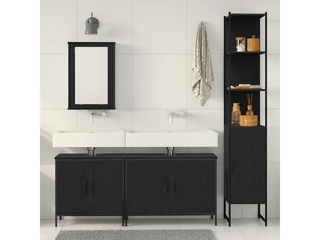 Ensemble de mobilier de salle de bain avec étagère 4 pcs Noir