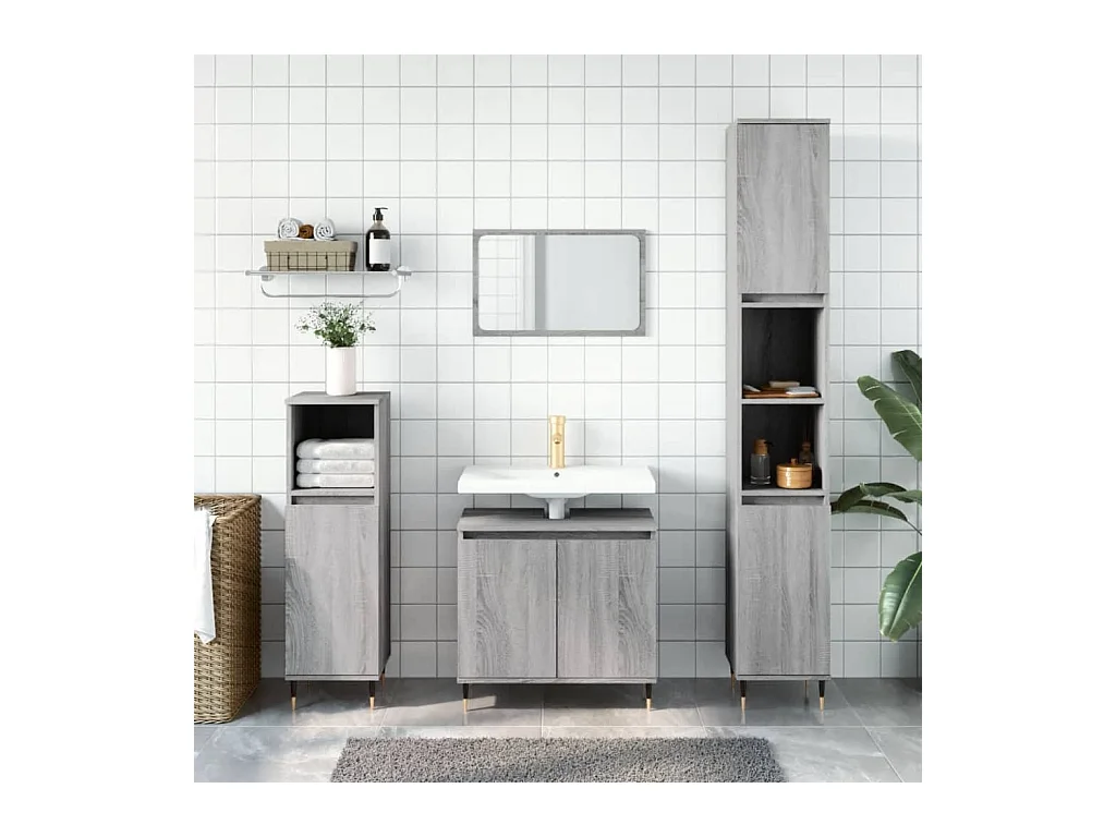Ensemble d'armoires de salle de bain 3 pcs sonoma gris