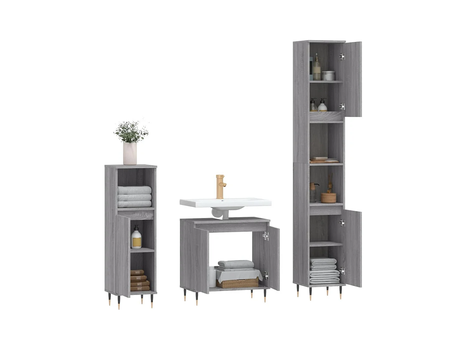Ensemble d'armoires de salle de bain 3 pcs sonoma gris