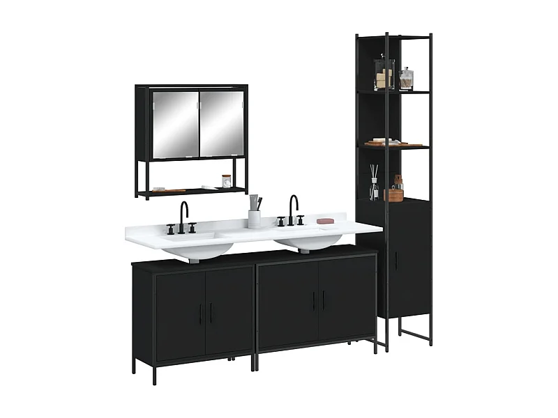 Ensemble de meubles salle de bain 4 pcs noir bois d'ingénierie
