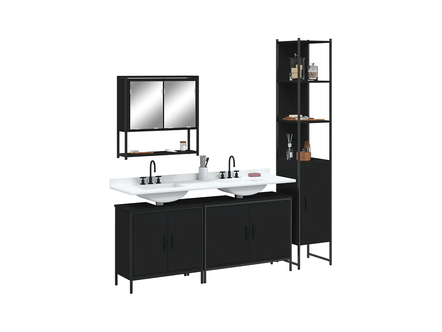 Ensemble de meubles salle de bain 4 pcs noir bois d'ingénierie