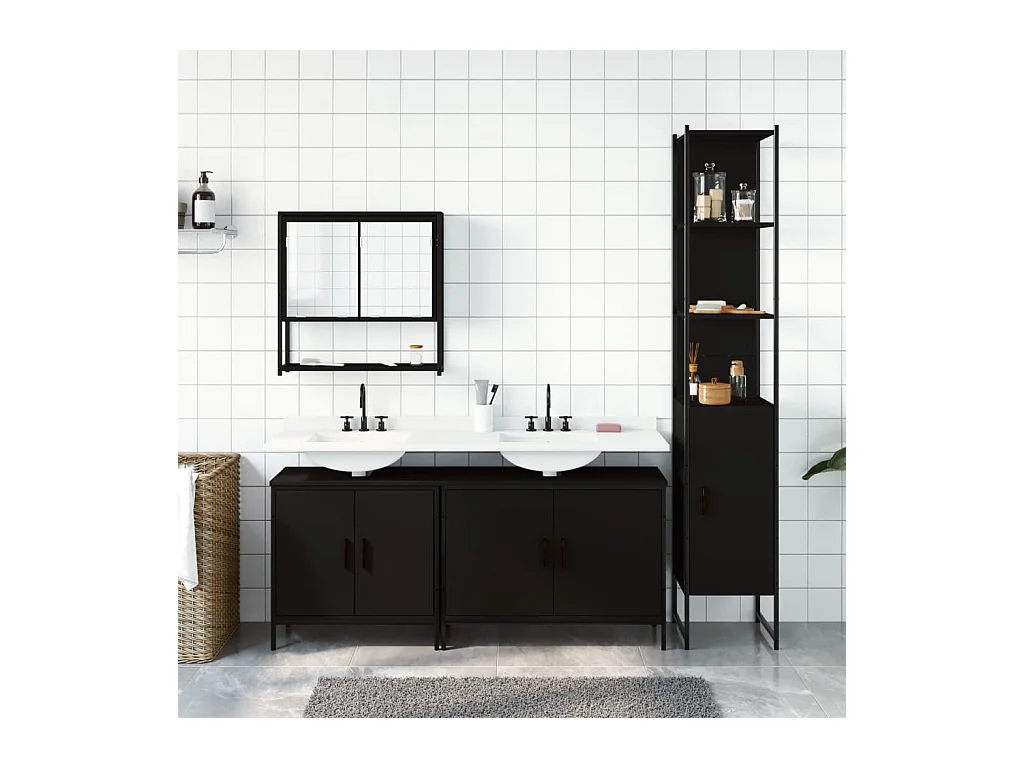 Ensemble de meubles salle de bain 4 pcs noir bois d'ingénierie
