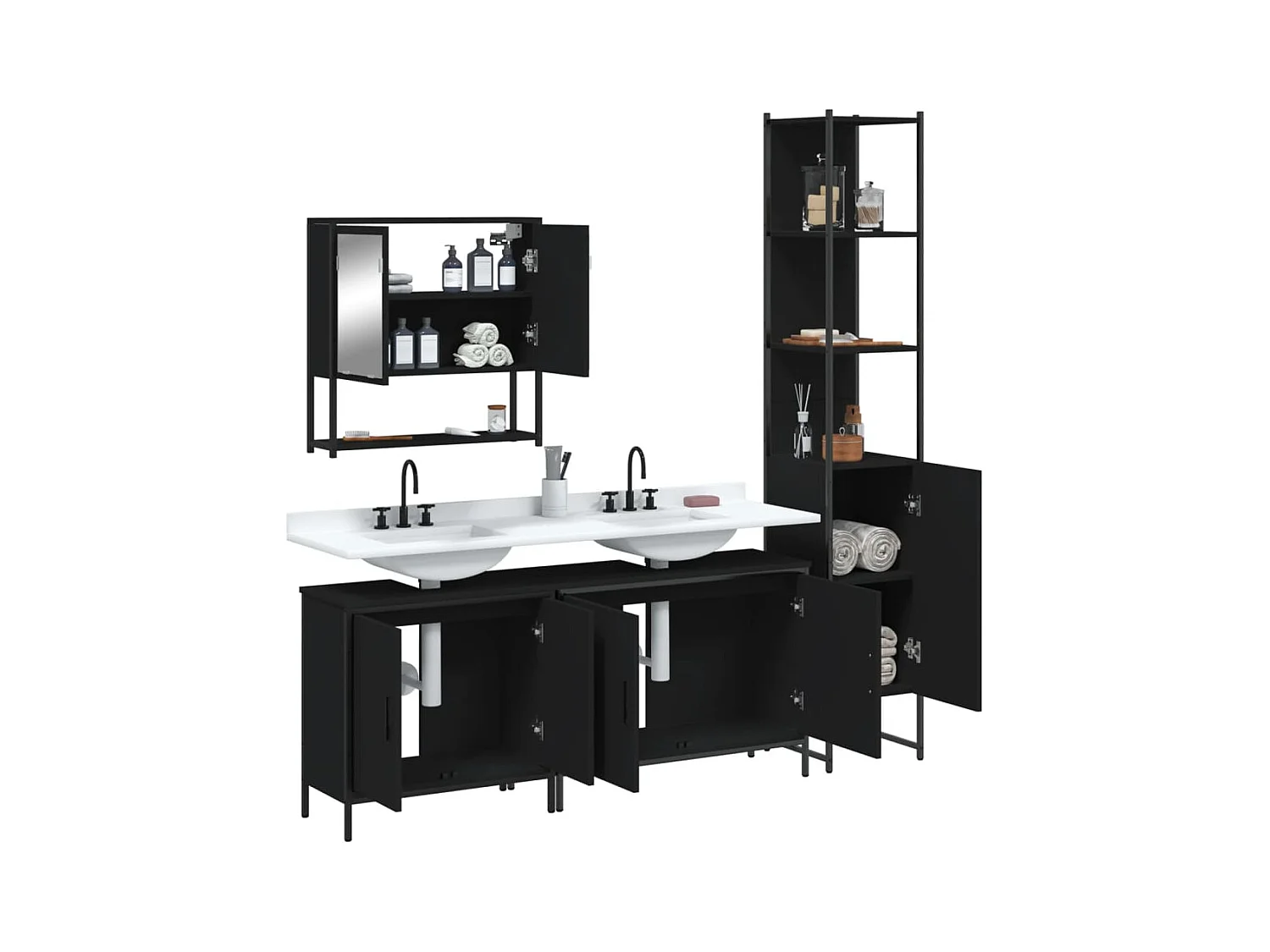 Ensemble de meubles salle de bain 4 pcs noir bois d'ingénierie