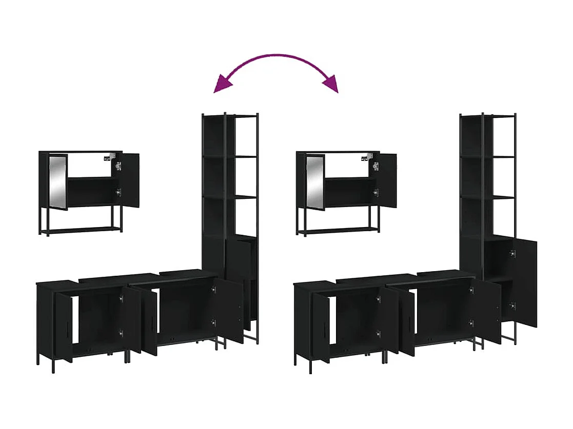Ensemble de meubles salle de bain 4 pcs noir bois d'ingénierie