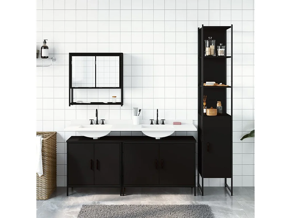 Ensemble de meubles salle de bain 4 pcs noir bois d'ingénierie