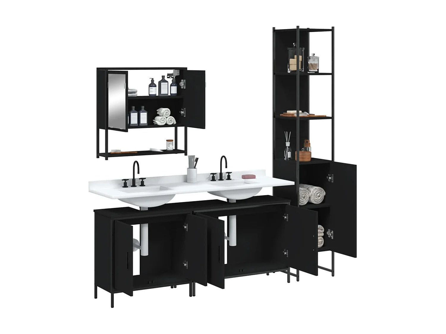 Ensemble de meubles salle de bain 4 pcs noir bois d'ingénierie
