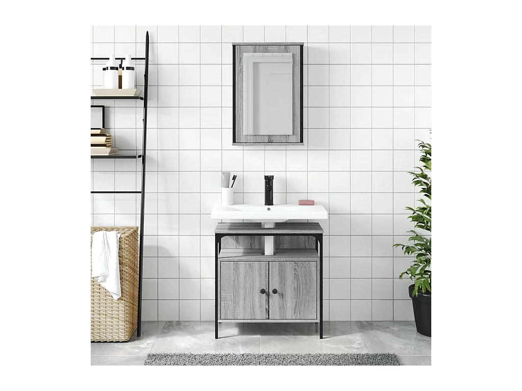 Ensemble de meubles de salle de bain 2 pcs Sonoma gris