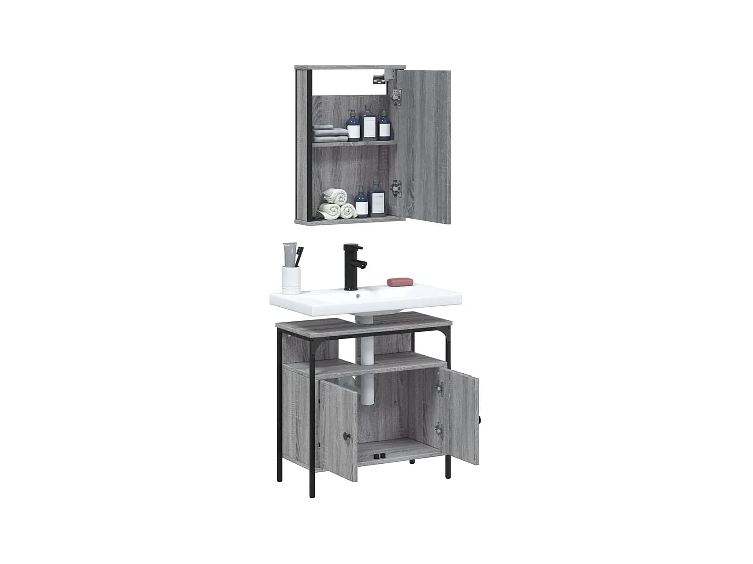 Ensemble de meubles de salle de bain 2 pcs Sonoma gris