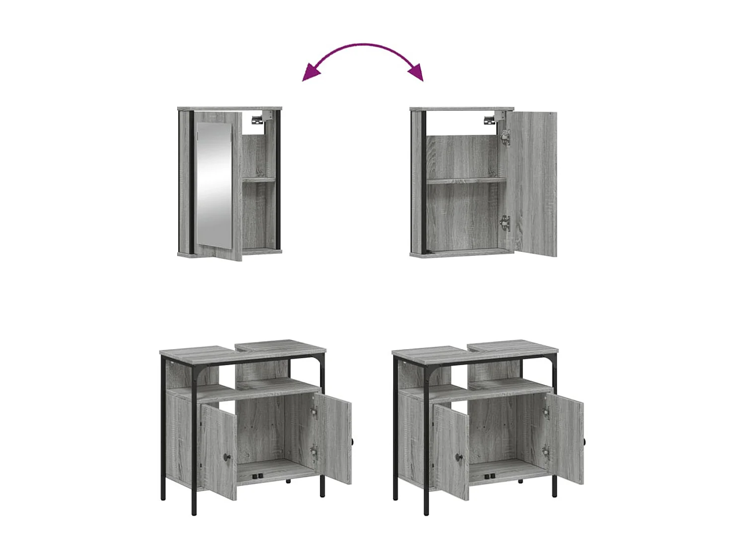 Ensemble de meubles de salle de bain 2 pcs Sonoma gris