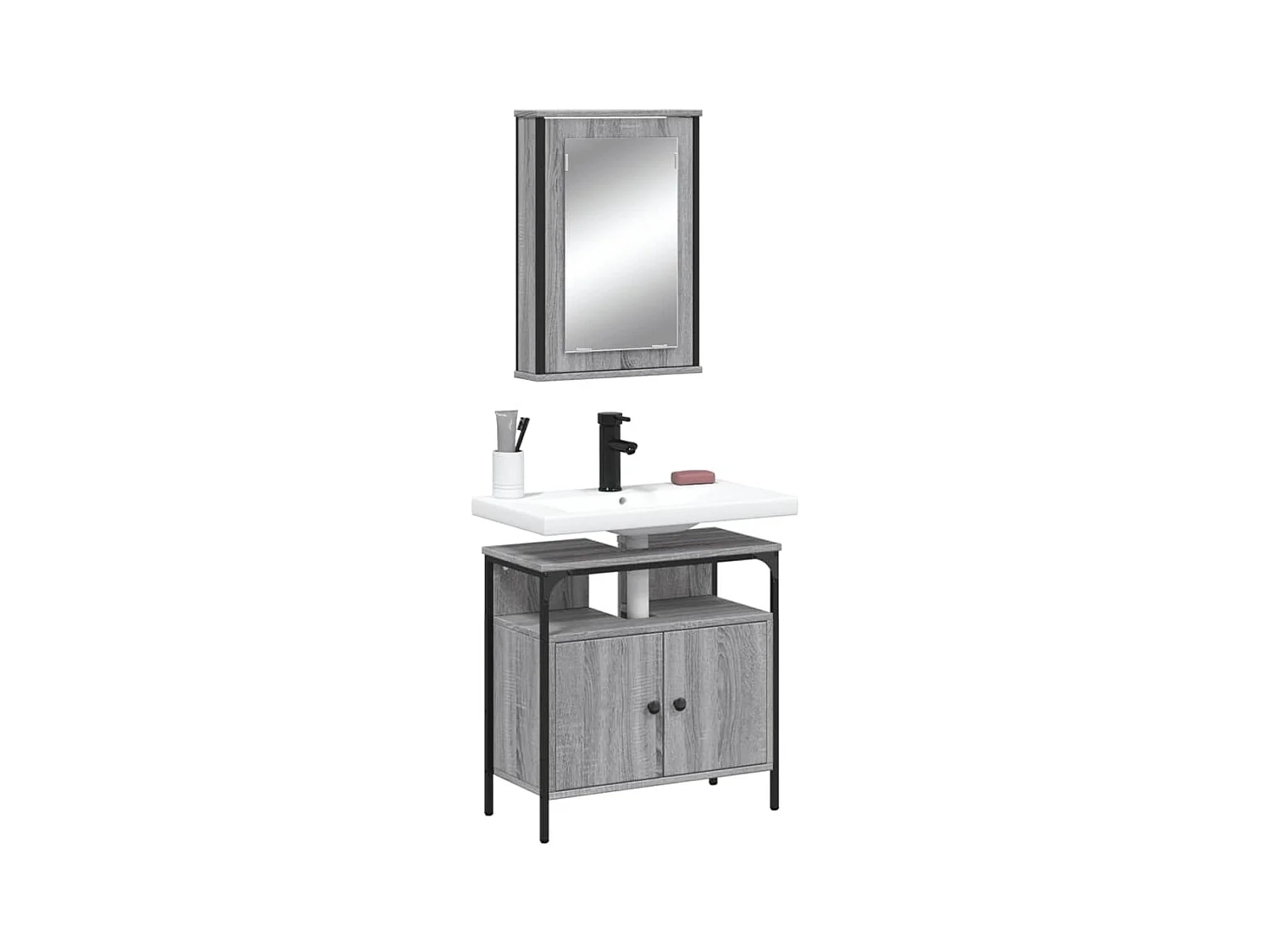 Ensemble de meubles de salle de bain 2 pcs Sonoma gris