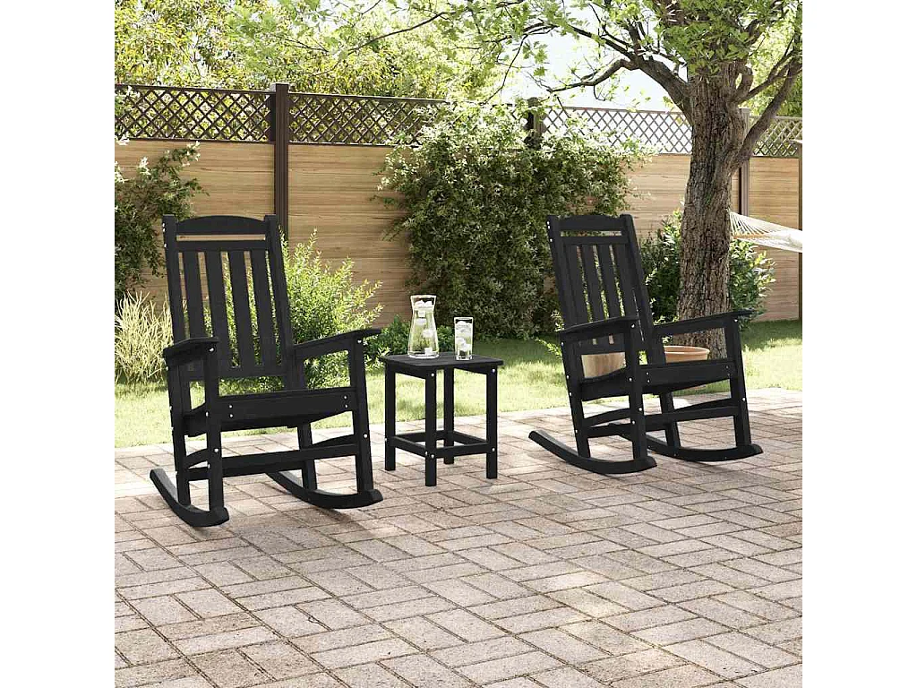 Tuinschommelstoel 2 stuks Zwart 70 x 92 x 108 cm Kunststof