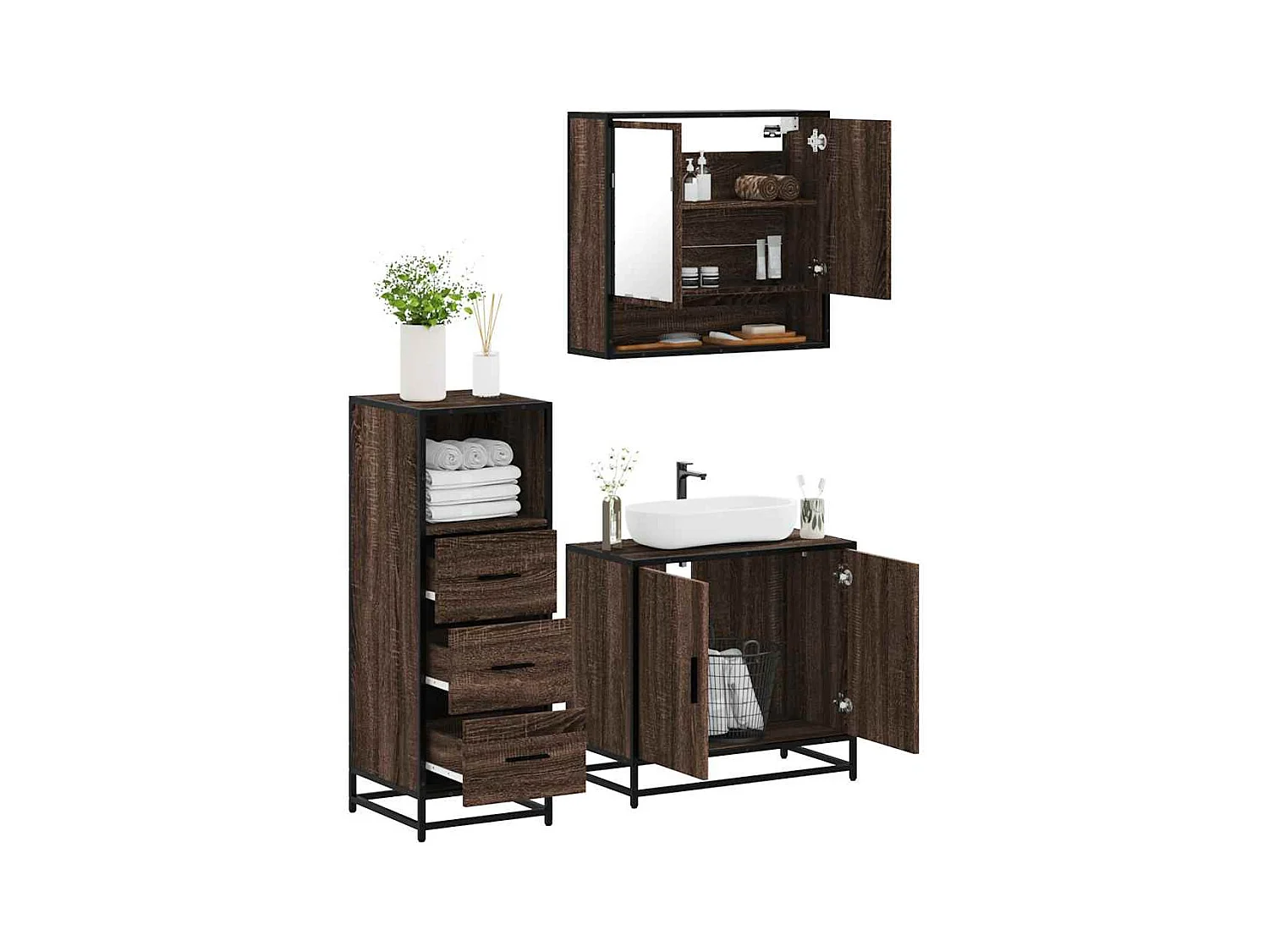 Ensemble de meubles de salle de bain 3 pcs Chêne marron