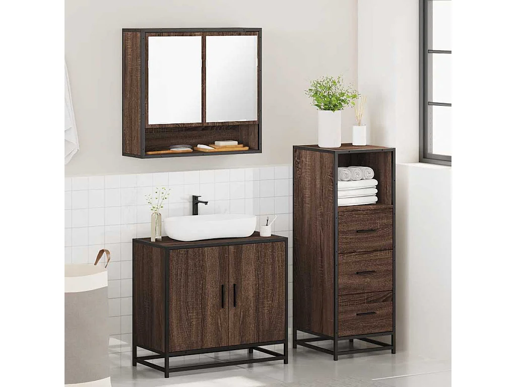 Ensemble de meubles de salle de bain 3 pcs Chêne marron