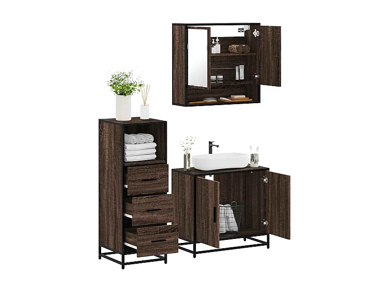 Ensemble de meubles de salle de bain 3 pcs Chêne marron