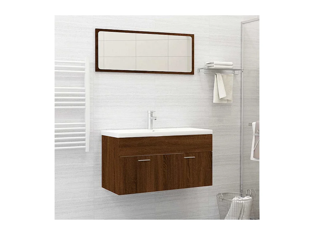 Ensemble de meubles de salle de bain 2 pcs Chêne marron