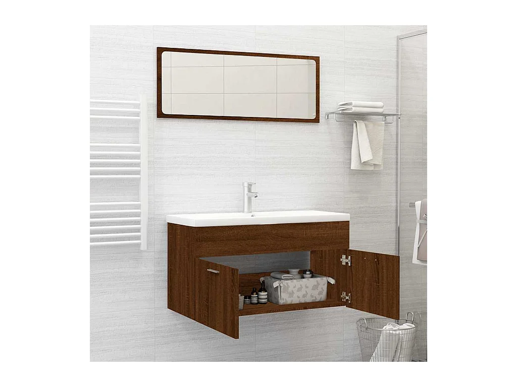 Ensemble de meubles de salle de bain 2 pcs Chêne marron