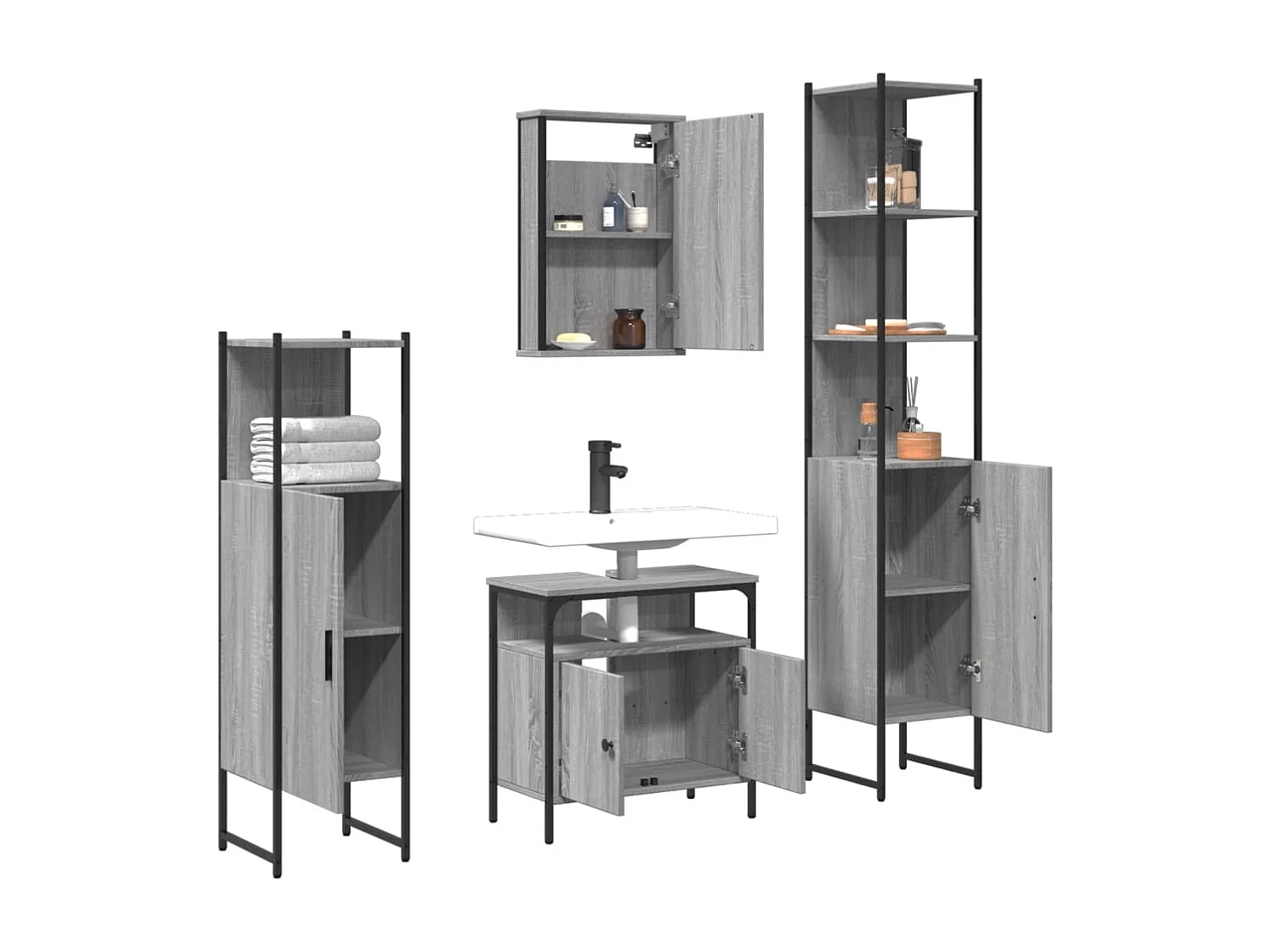 Ensemble de meubles de salle de bain 4 pcs Sonoma gris