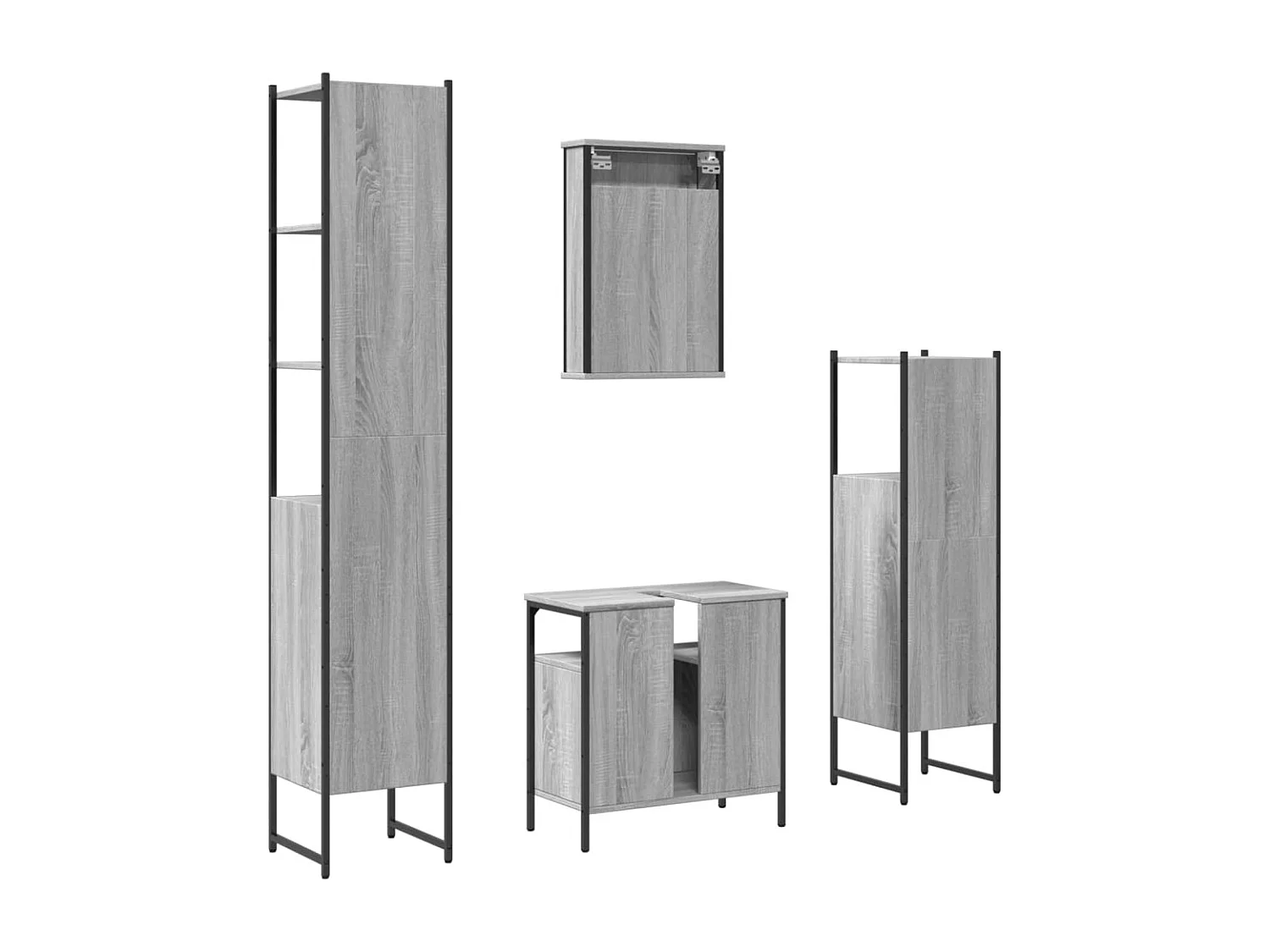 Ensemble de meubles de salle de bain 4 pcs Sonoma gris