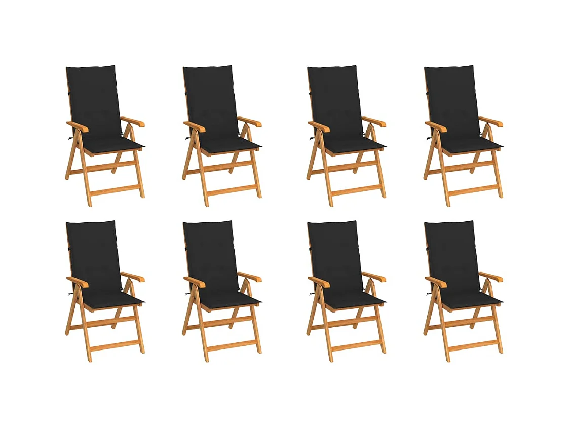 Chaises inclinables de jardin et coussins lot de 8 Teck solide