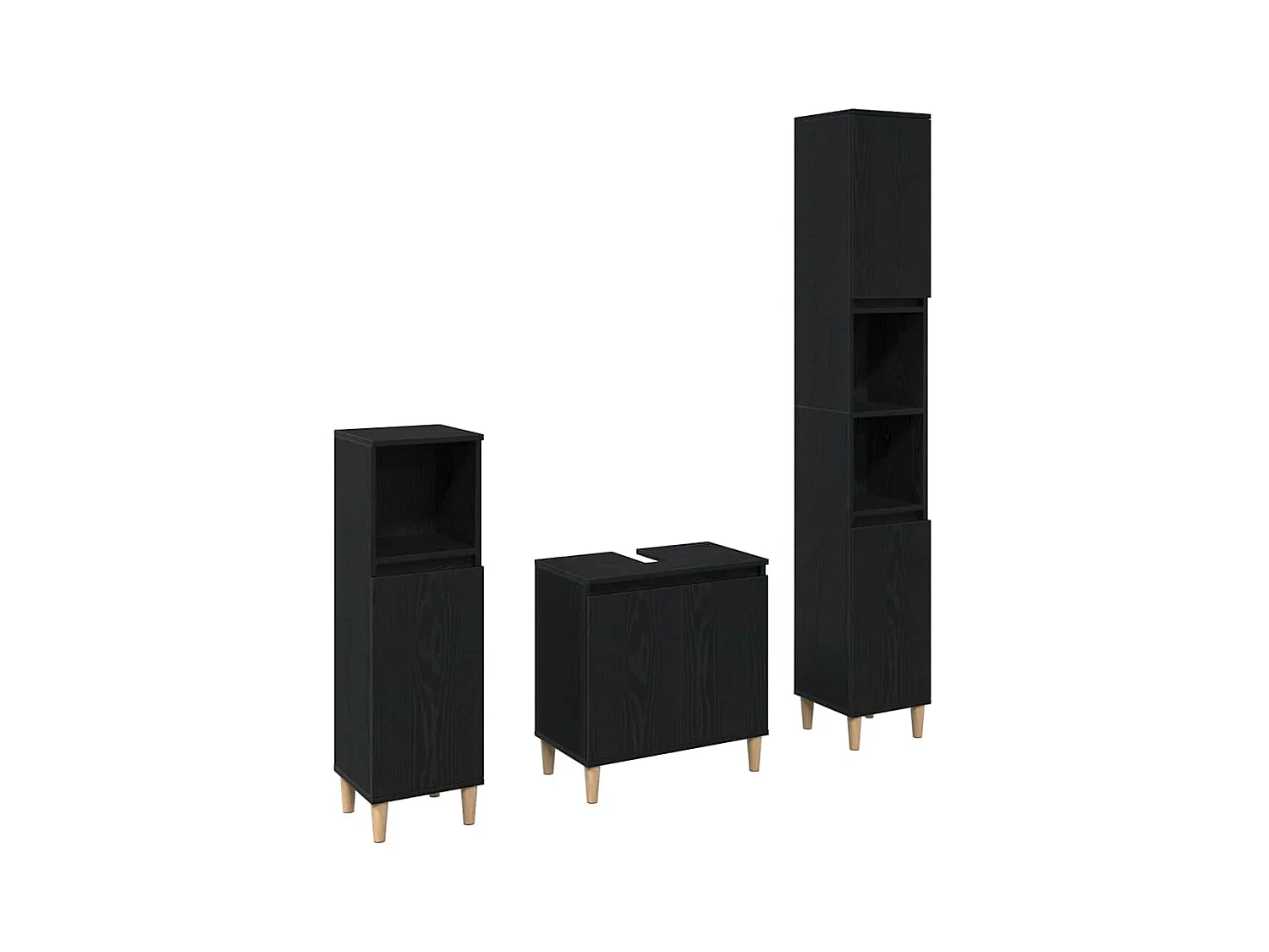 Badkamermeubelset met opbergruimte 3-delig Zwart